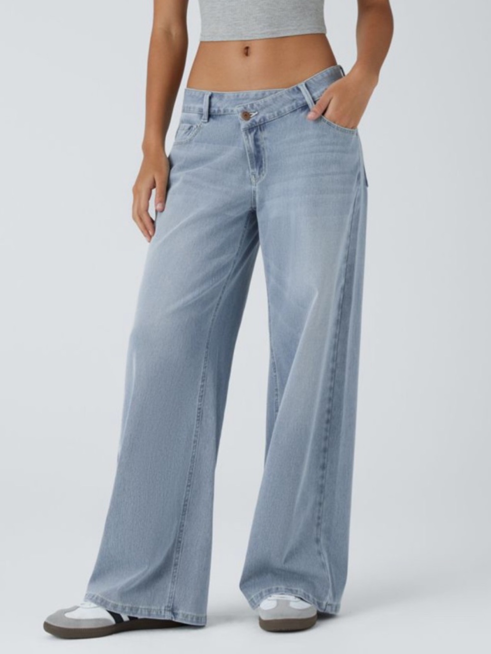 Halara Flex Asymmetrical Low Rise Washed Baggy Jeans